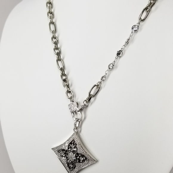 NWT Pave CZ Diamond Pendant Lock Necklace NEW - Picture 7 of 8